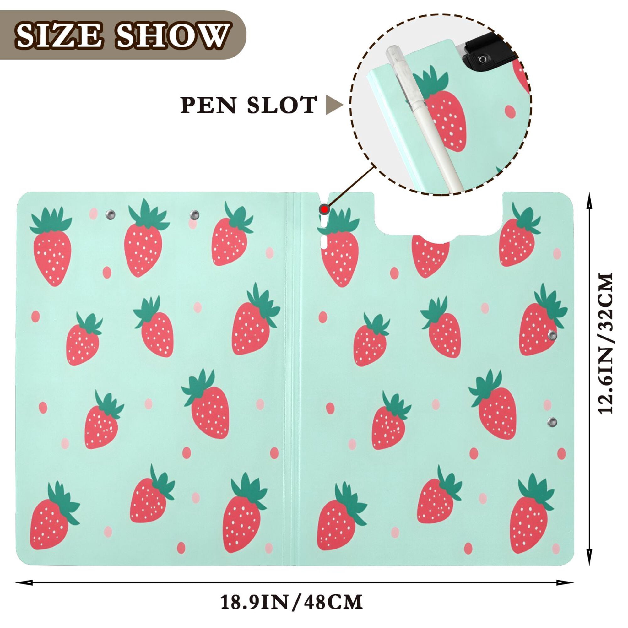 FORMRS A4 Clipboard Folder with Pen Holder Horizontal Foldable School Office Binder, Green Strawberry