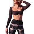 thumbnail image 2 of Douhoow Women's Rib Knit Crop Tops Long Sleeve Square Neck Solid Color Stretchy Super Short T-Shirt, 2 of 9
