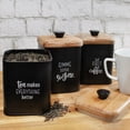 thumbnail image 2 of AuldHome Design Farmhouse Black Enamelware Canisters (Set of 3); Storage Containers for Coffee, Tea and Sugar in Black Enamel and Wood Design, 2 of 8
