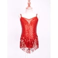thumbnail image 3 of inlzdz Girls Sequin Latin Dance Dress Halter Jazz Rumba Belly Dance Costume Tassel Leotard Dancewear Red-A 8, 3 of 6