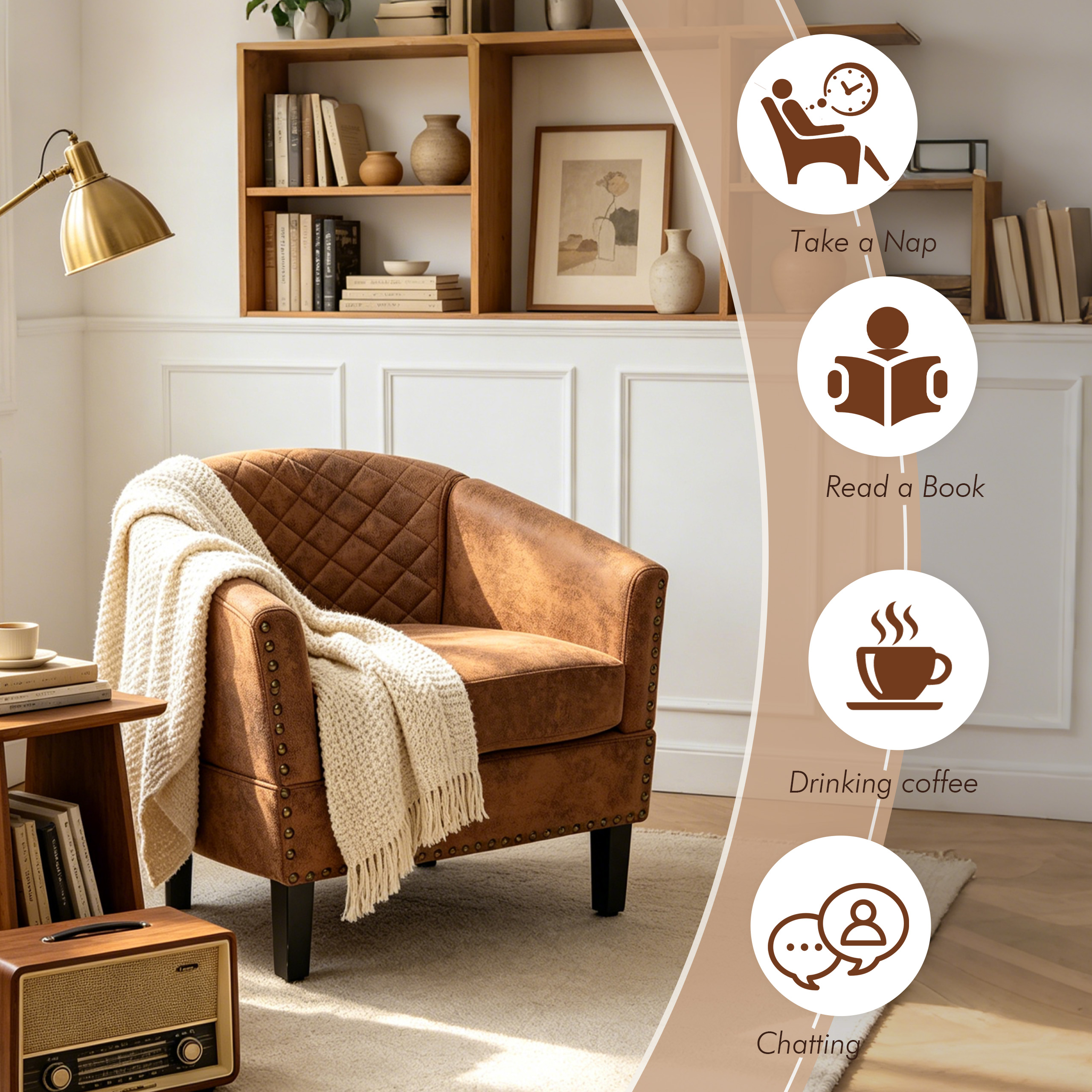 MOONMISS Barrel Accent Chair Club Armchairs Comfy chairs for Living Room, Bedroom,Coffee