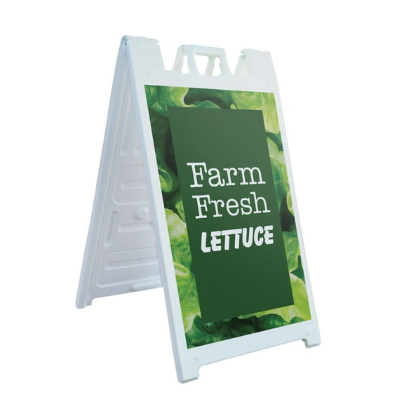 Farm Fresh Lettuce 24" x 36" Double Sided A-Frame Sidewalk Sign Includes 2 Installed Decal Foldable Portable White Signicade Sandwich Board Fresh Greens Nutritious Choices Farmer’s
