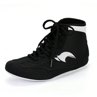 Men's Lace-Up Black and White Boxing Shoes With Rubber Sole To Look Taller