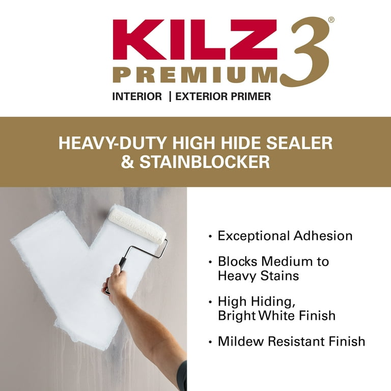 KILZ 3 Premium Water-Based Primer, Interior and Exterior, Stain