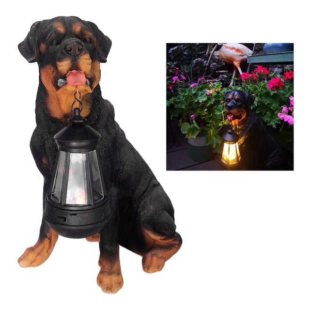 Estatua de Perro Decorativa perfecl para Jardín con Linterna Solar Rottweiler