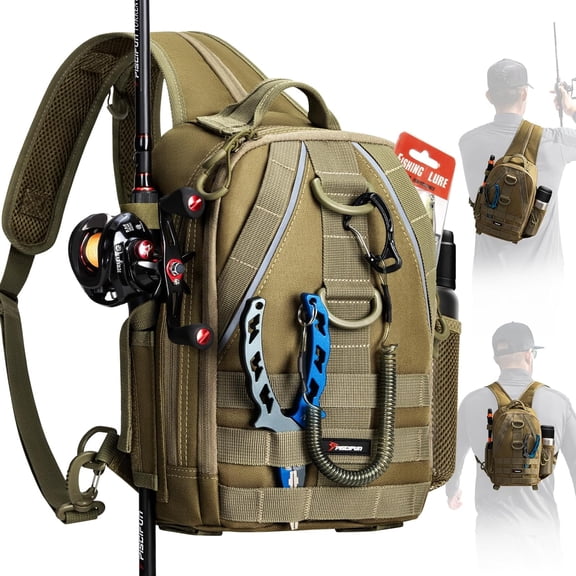 CCOCC Fishing Backpack with Rod Holder,Lightweight Sling Bag Storge Gear and Equipment,Spacious Fishing Tackle Bag