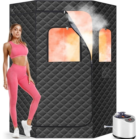 MY.Upgraded Portable Steam Sauna, Portable Sauna Box for Home, Home Sauna Tent Full Body, 1200W 3L Steam Generator, 99 Minute Timer, Folding Chair, Remote Control Included(Black)
