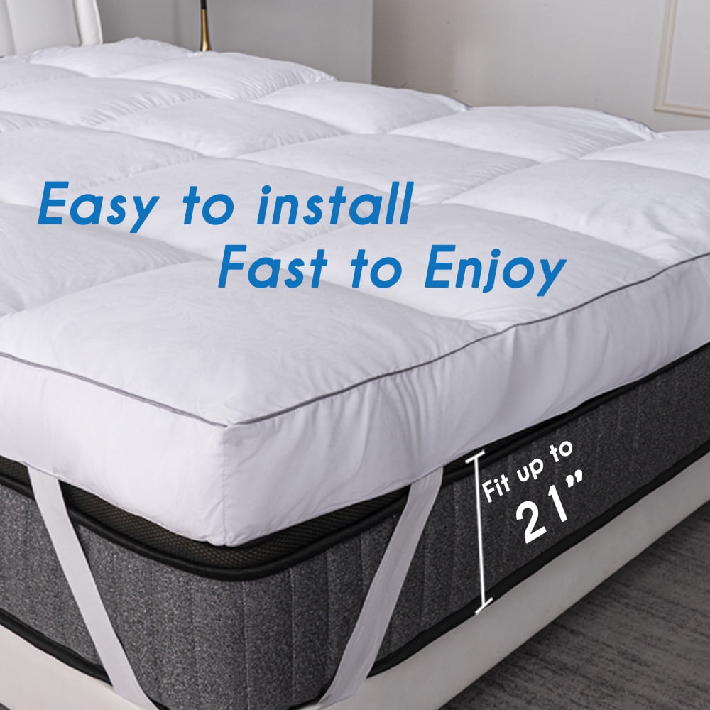 Queen Rose Queen Size Mattress Topper White Luxury Down Alternative Fiber Mattress Topper with Elastic band