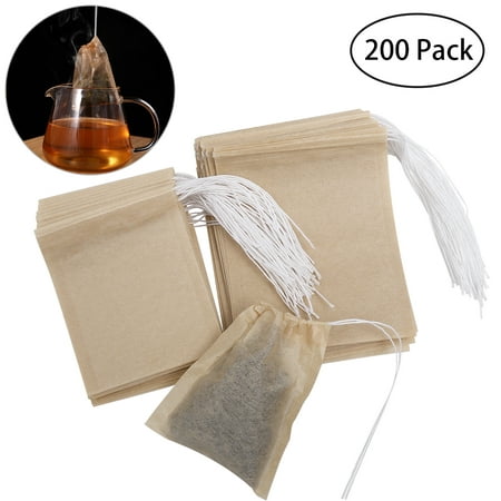 OUNONA 200pcs Drawstring Tea Bag Filter Paper Empty Tea Pouch Bags for Loose Leaf Tea Powder Herbs (Original (Best Way To Store Tea Bags)