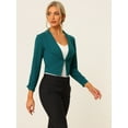 thumbnail image 2 of DARING DIVA Women's Notched Lapel Ruched Sleeve Crop Blazer S Peacock Blue, 2 of 6