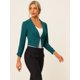 thumbnail image 2 of ChaqueRecortaDe OficiDe Trabajo PaMujer ChaqueCorCon Frente Abierto Y ManLarCon SolaCon Muescas Azul Pavo Real S, 2 of 6