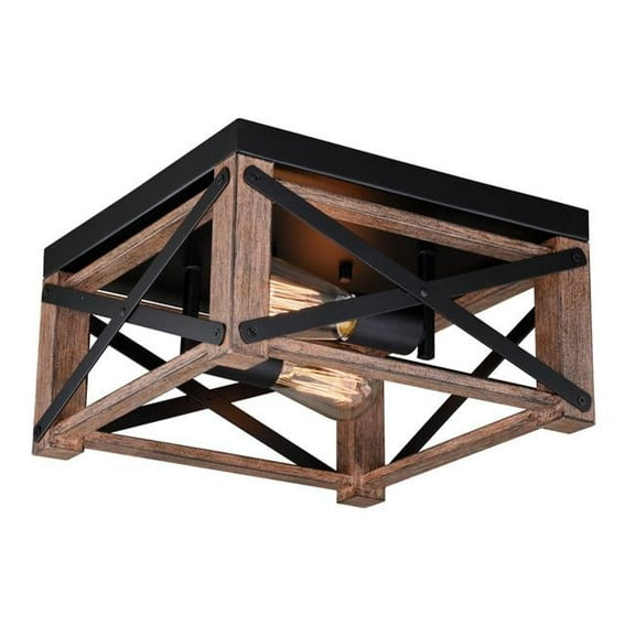 12 in. Colton 2 Light Flush Mount, Rustic Oak with Noble Bronze