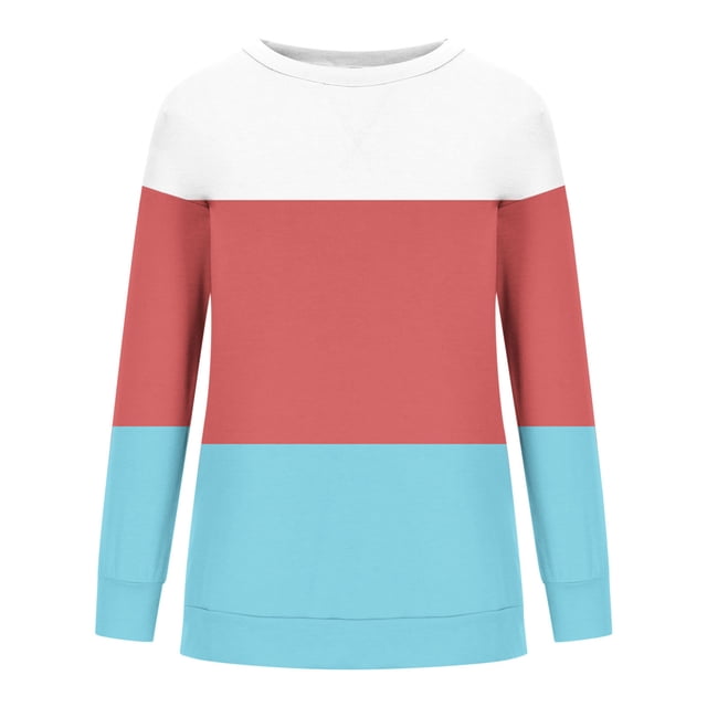 Timegard Women's Sweatshirt Crew Neck Long Sleeve Color Block Pullover Fall Winter Casual Tunic Tops
