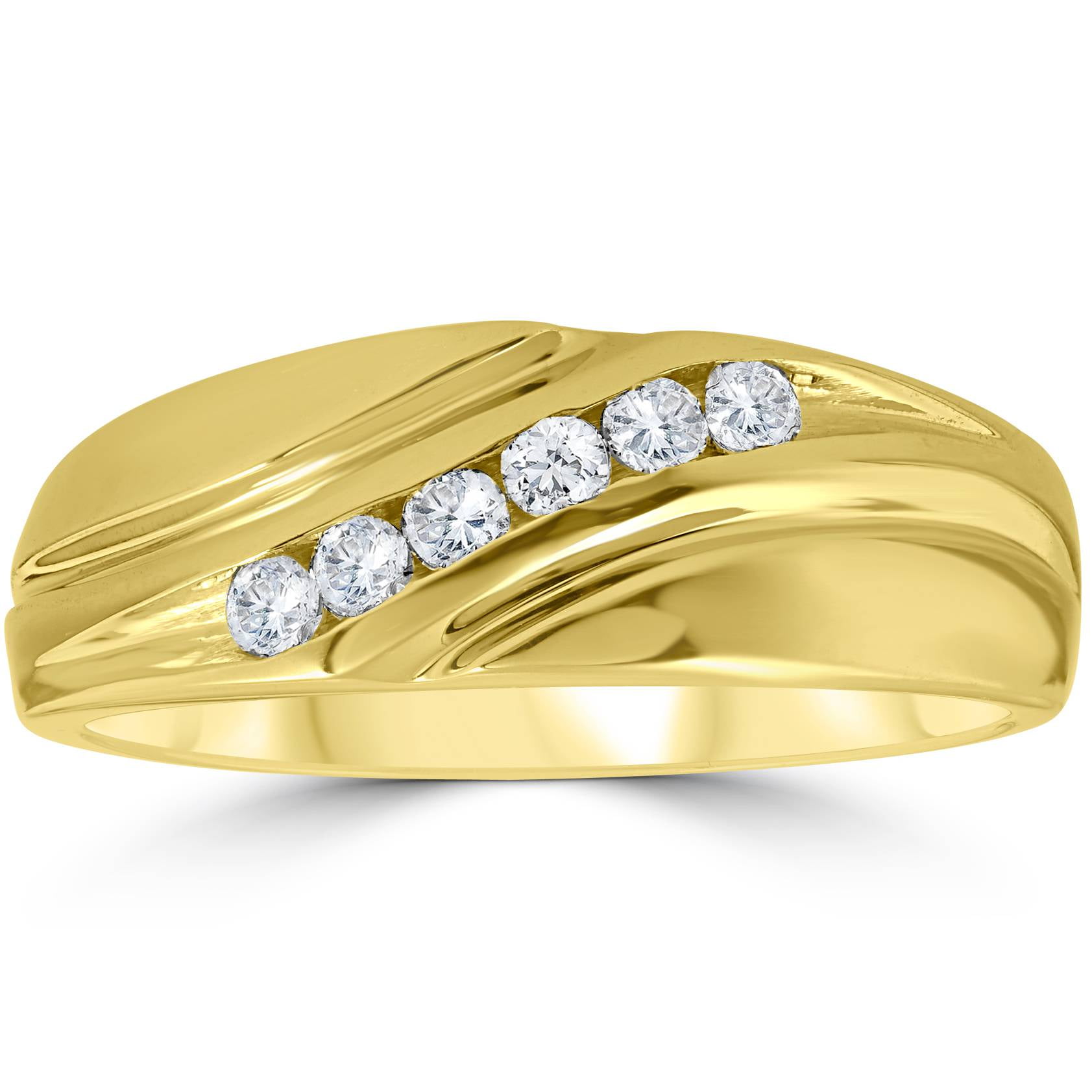Mens 14K Yellow Gold 1 4ct Diamond Wedding Ring Band by Pompeii3
