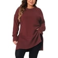 thumbnail image 2 of DARING DIVA Plus Size Crew Neck Long Sleeve Slit Hem Pullover Sweater 1X Burgundy, 2 of 6