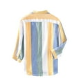 thumbnail image 3 of WREESH Men's Casual Button Down Shirts Linen Shirts Striped Three Quarter Sleeve Shirt Yellow, 3 of 6