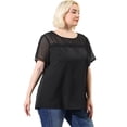 thumbnail image 4 of Plus Size Blouse for Women's Top T Shirt Contrast Panel Dots Summer Short Sleeve Blouse Black 4X, 4 of 7