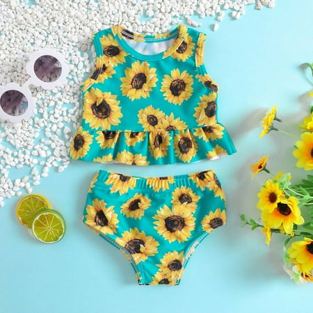 

Miluxas Clearance Toddler Kids Baby Girls Cute Print Ruffles Bikini Swimsuit Set Green 18-24Months