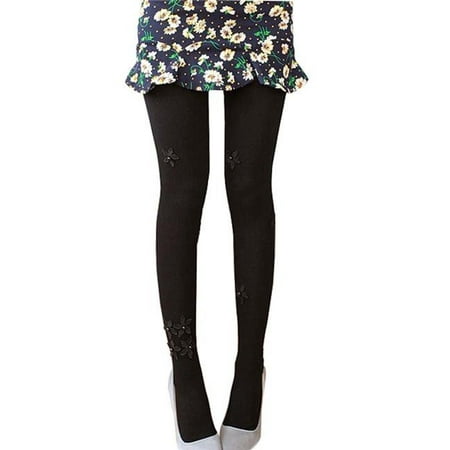 

Panda Superstore PS-CLO1045462-ALAN03076 Cute Floral Border Mid Thick Stockings Tights Pure Black