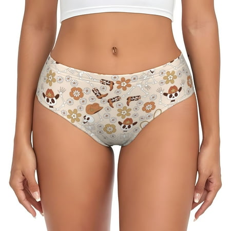 Naloa Halloween Dancing Cowboy Skeleton Womens No Show Cotton Underwear Mid-High Waisted Soft Ladies Panties Strech Breathable Briefs -X-Large