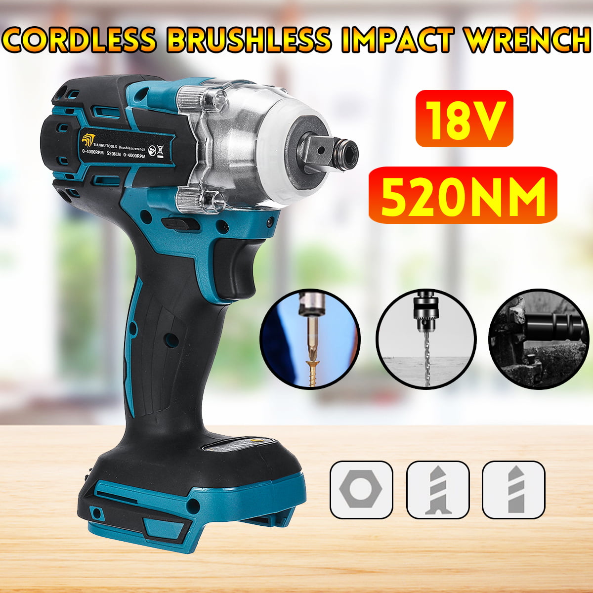 18V 1 X Electric Wrench Electric Brushless Impact Wrench Shaft Accessories New