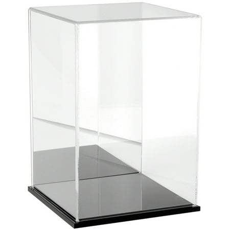 Plymor Clear Acrylic Display Case with Black Base (Mirror Back), 8" W x 8" D x 12" H