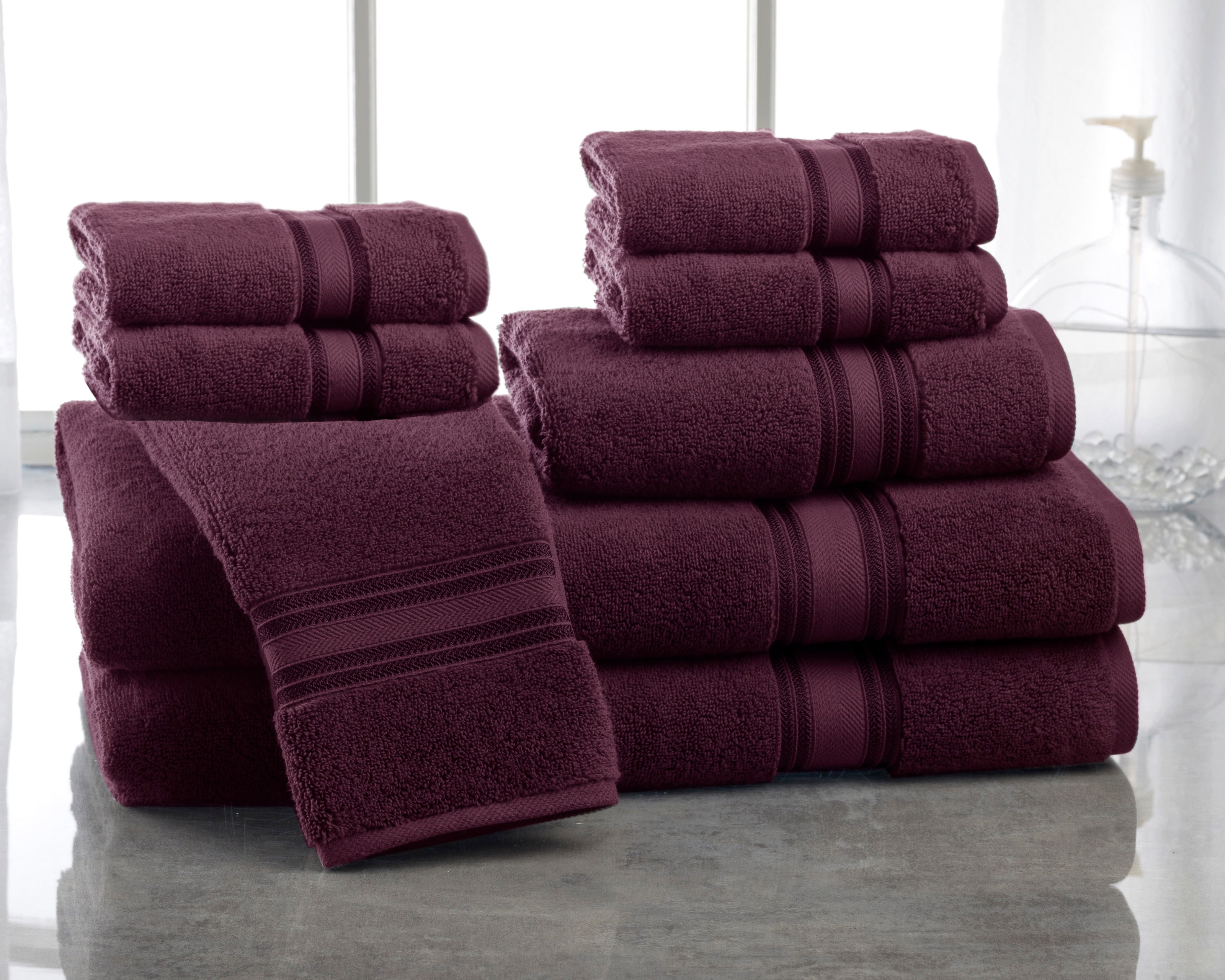 Addy Home 100 Cotton Ultra Low Twist 8Piece Bath Towel Set, Burgundy