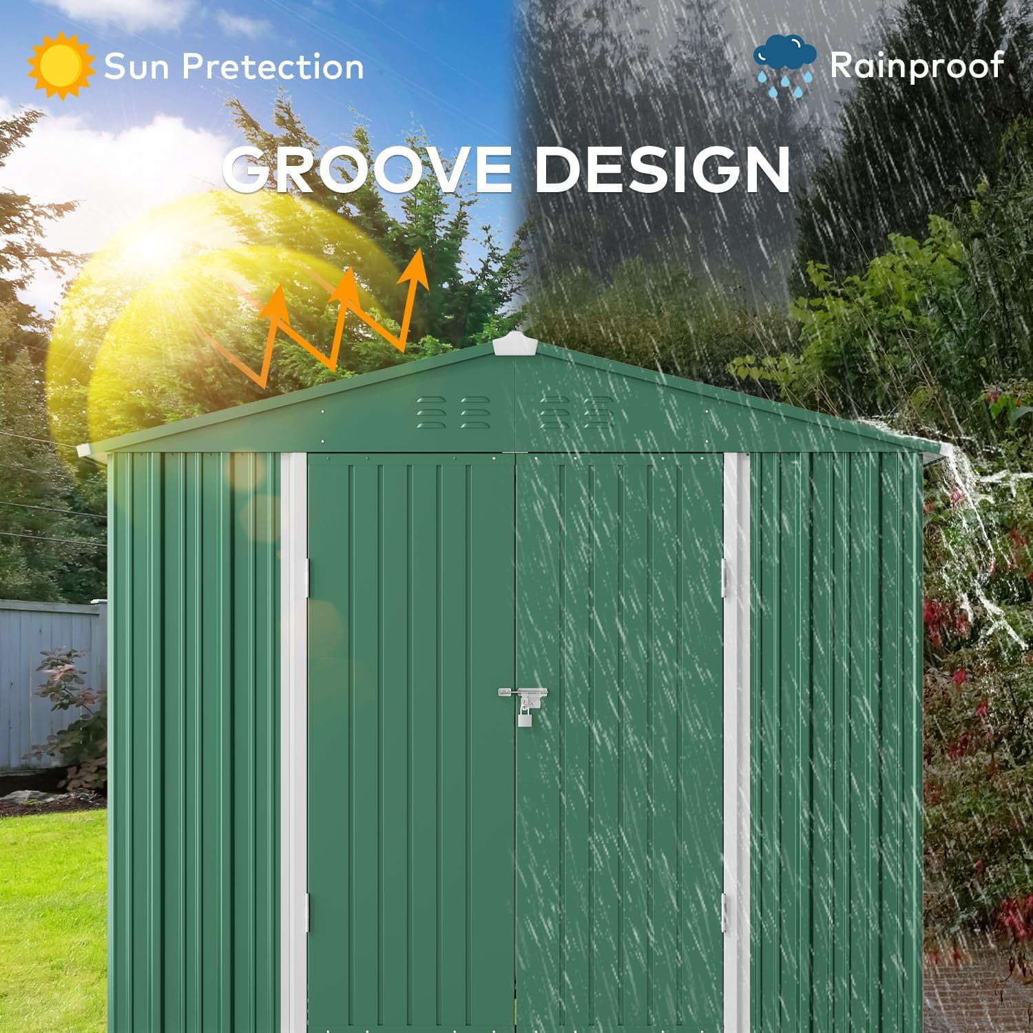 Lofka 8 x 6 ft. Outdoor Metal Storage Shed with Lockable Door for Backyard, Green Storage Shed