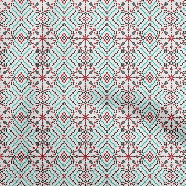 oneOone Cotton Flex White Fabric Geometric Fair Isle Pattern Craft Projects Decor Fabric Printed By The Yard 40 Inch Wide