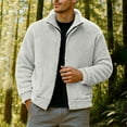 thumbnail image 7 of YFNNUP Mens Fuzzy Sherpa Jacket Casual Fleece Full Zip Stand Collar Coat Fall Winter Warm Outwear Gray, 7 of 7
