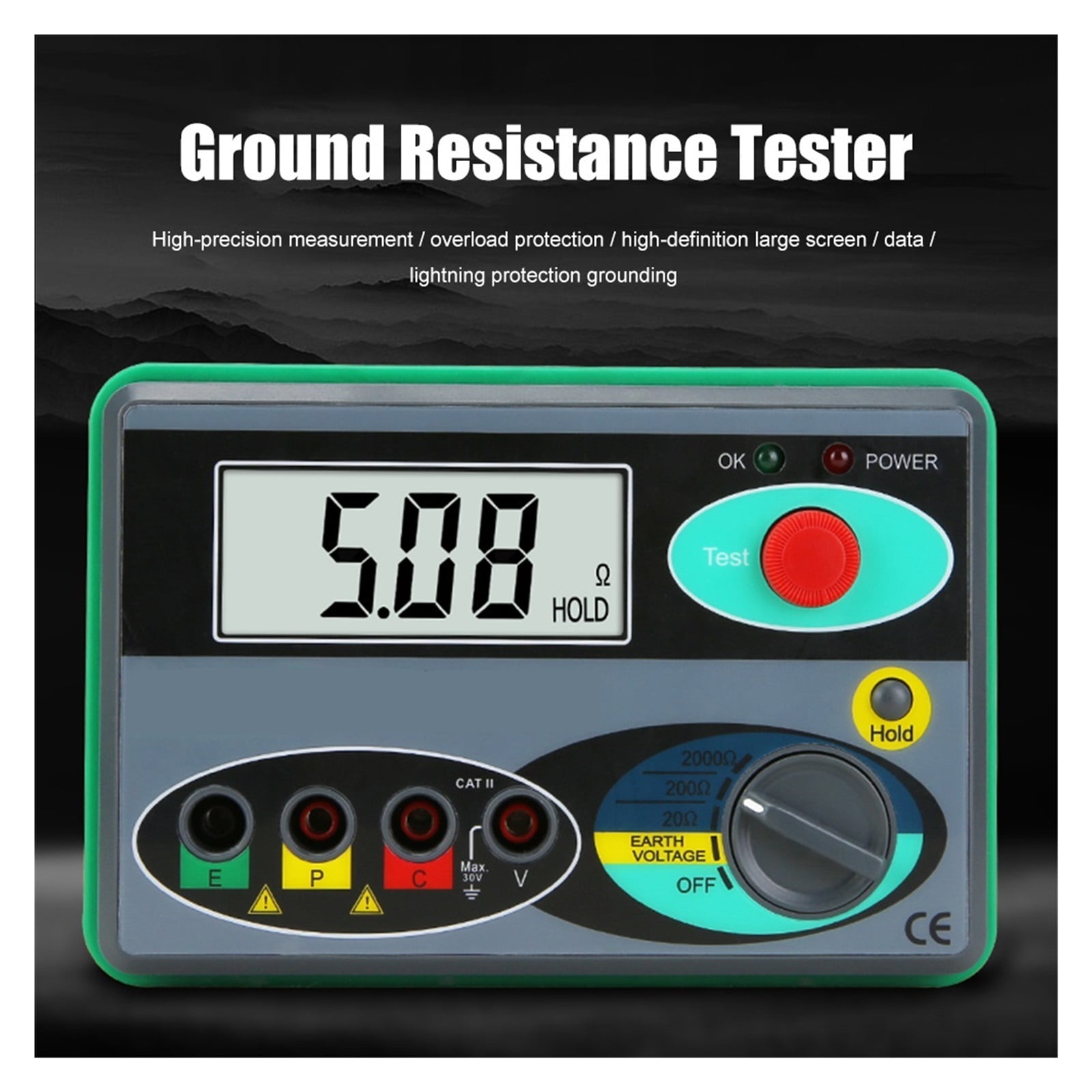 Insulation Resistance Tester Meter Earth Resistance Voltage Tester Ground 0-2000 Ohm Digital Megohmmeter