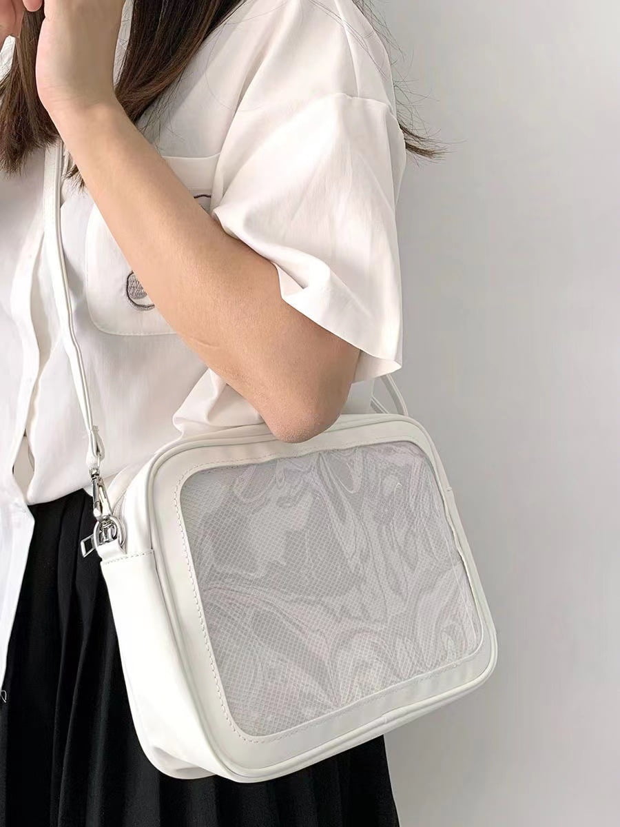 Baguery Cute Ita Bag - Multi-Purpose Crossbody/Messenger/Shoulder/Tote, Transparent Anime Pin Display, Premium PU Leather/PVC​