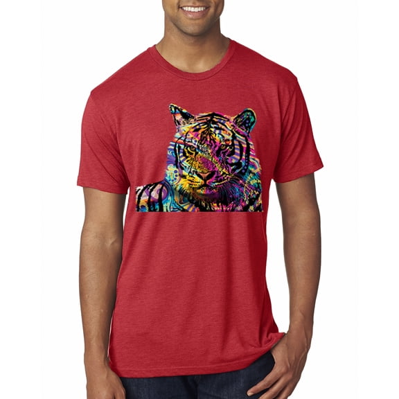 Wild Bobby, Colorful Rainbow Tiger Animal Lover Mens Premium Tri Blend T-Shirt, Vintage Red, Large