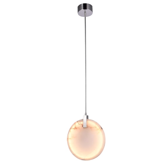 Bethel a Chrome Stainless Steel LED Single Pendant Light with a Round Spanish Marble Plaque
