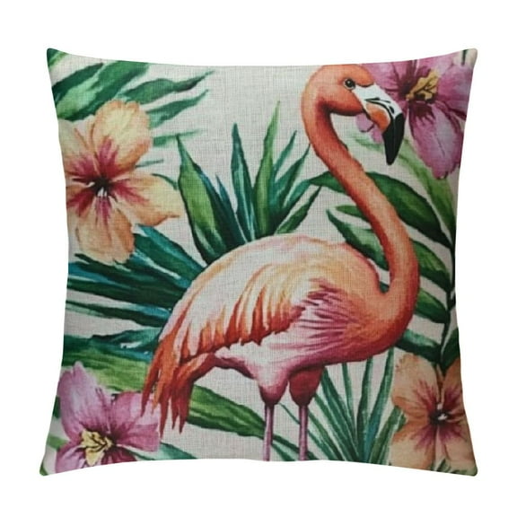 Patifu Throw Pillow Covers Spring Summer Decorative Outdoor Fabric Pillow Case for Couch Bed Car Home Flowers and Flamingo 24x24in