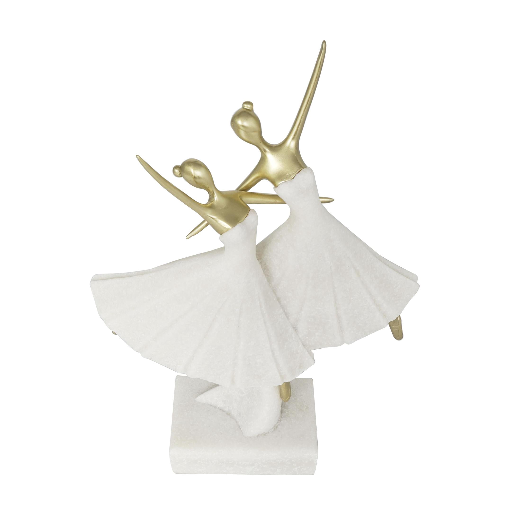 9" x 13" Cream Polystone Ballet Dancer Sculpture with Gold Accents, by DecMode