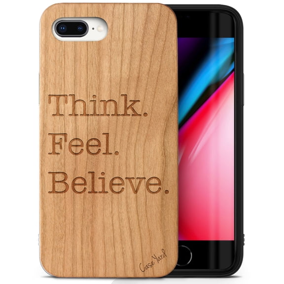 Case Yard Wooden Case Outside Soft TPU Silicone Slim Fit Shockproof Wood Phone Cover for Girls Boys Men and Women Supports Wireless Charging Think. Feel. Believe. Design case for iPhone-8-Plus