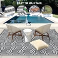 thumbnail image 5 of HIWEAVER 9' x 18' Gray/White Outdoor Rug PP Plastic Straw Woven Waterproof Patio Rug with Border Portable Outside Carpet for Balcony Deck Picnic Garden Decor, 5 of 7