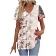 thumbnail image 1 of Tops de Ajuste Suelto para las Mujeres Imprimir Plisado Patchwork Cuello en V Manga Corta, Blusa de Moda para el Hogar Y Diario, 1 of 5