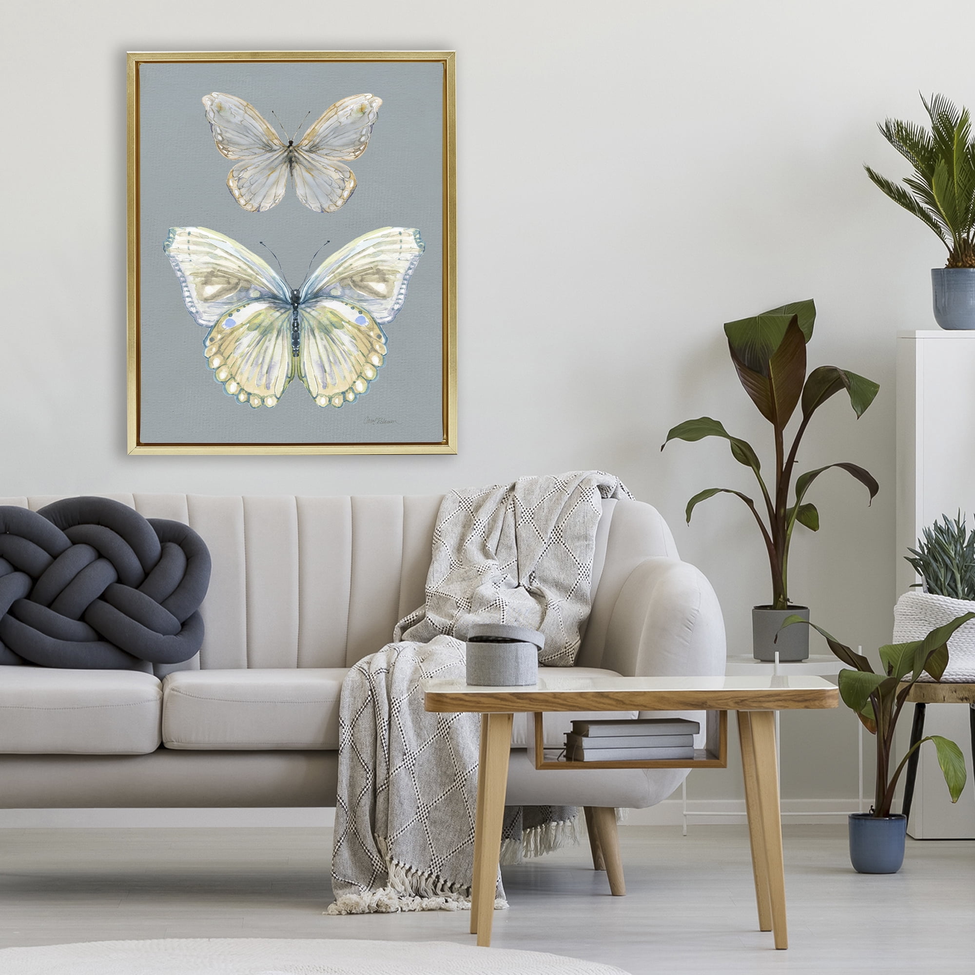 Stupell Industries Butterfly Pair Study Gold Framed Floater Canvas Wall Art, design by Carol Robinson