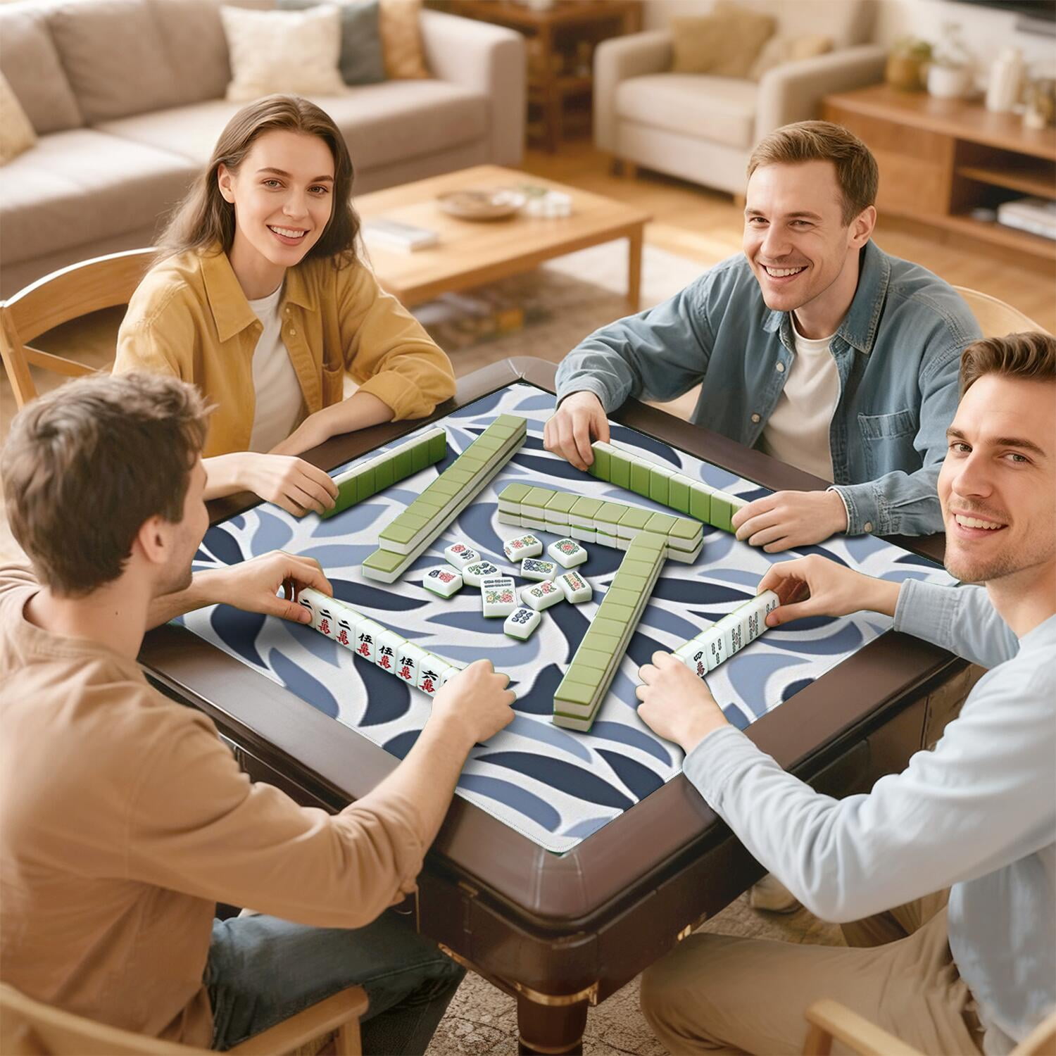 Classic Boho Style Multi-Purpose Rubber Table Cover 31.5x31.5 Inch Mahjong Game Mat Features Non-Skid Grip for Stability and Noise Dampening for Cards