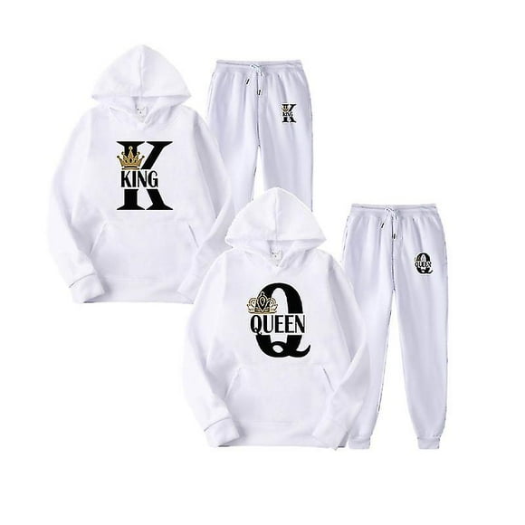 2023 Fashion Couple Sweatshirt King Queen Printed Lover Hooded Suits Hoodie And Sweatpants 2pcs Set