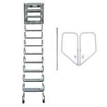 9.8ft Folding Attic Ladder Wall-Mounted Loft Stairs Extension Loft Ladder with Armrests and Pull Rod 12 Pedals 27.6x27.6 Inch Frame Al-Mg Alloy White