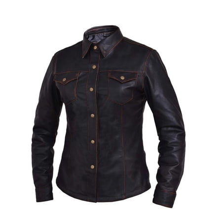 unik leather suppliers Ladies Premium Lightweight Leather Motorcycle Shirt 