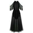 thumbnail image 3 of IBTOM CASTLE Women Lyrical Dance Dress Shiny Criss Cross Spaghetti Strap Full Circle Mesh Tulle Long Dress with Brooch Pin XL Black, 3 of 8