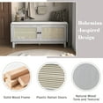 thumbnail image 6 of GZXS Modern Boho Wooden Storage Bench with Padded Seat Cushion, 43"W Entryway Shoe Bench with 2 Rattan Doors and Adjustable Shelf, Gray Wash, 6 of 10
