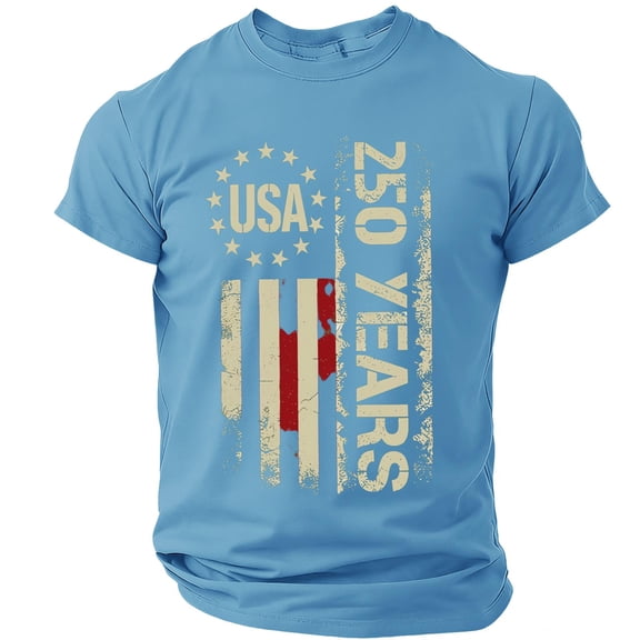 250 Anniversary Usa Shirt Men 1776-2026 American Flag Print Crew Neck Short Sleeve T Shirts Muscle Classic Fit Beach Vacation Daily Wear Shirts, Light Blue, #01 Light Blue