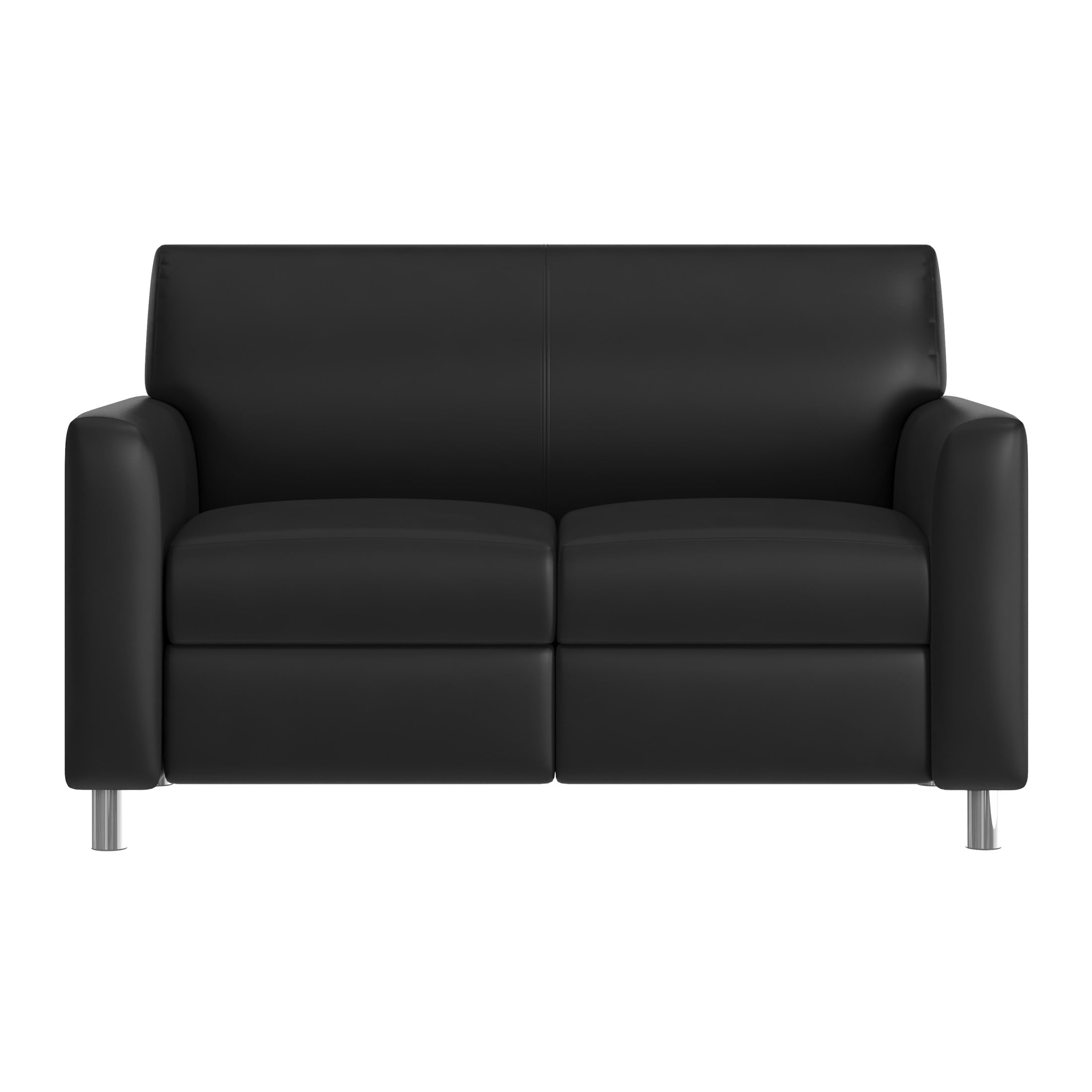 Flash Furniture Black LeatherSoft Reception Loveseat with Right Side Charging Bank, Includes 2 Outlets, 2USB Ports, 1 USB-C Port, Chrome Legs