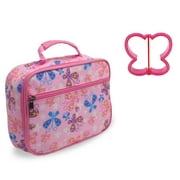 Keeli Kids Insulated Lunch Box Reusable Lunch Bag with Butterfly Sandwich Cutter Toddler Girl Pink Butterflies