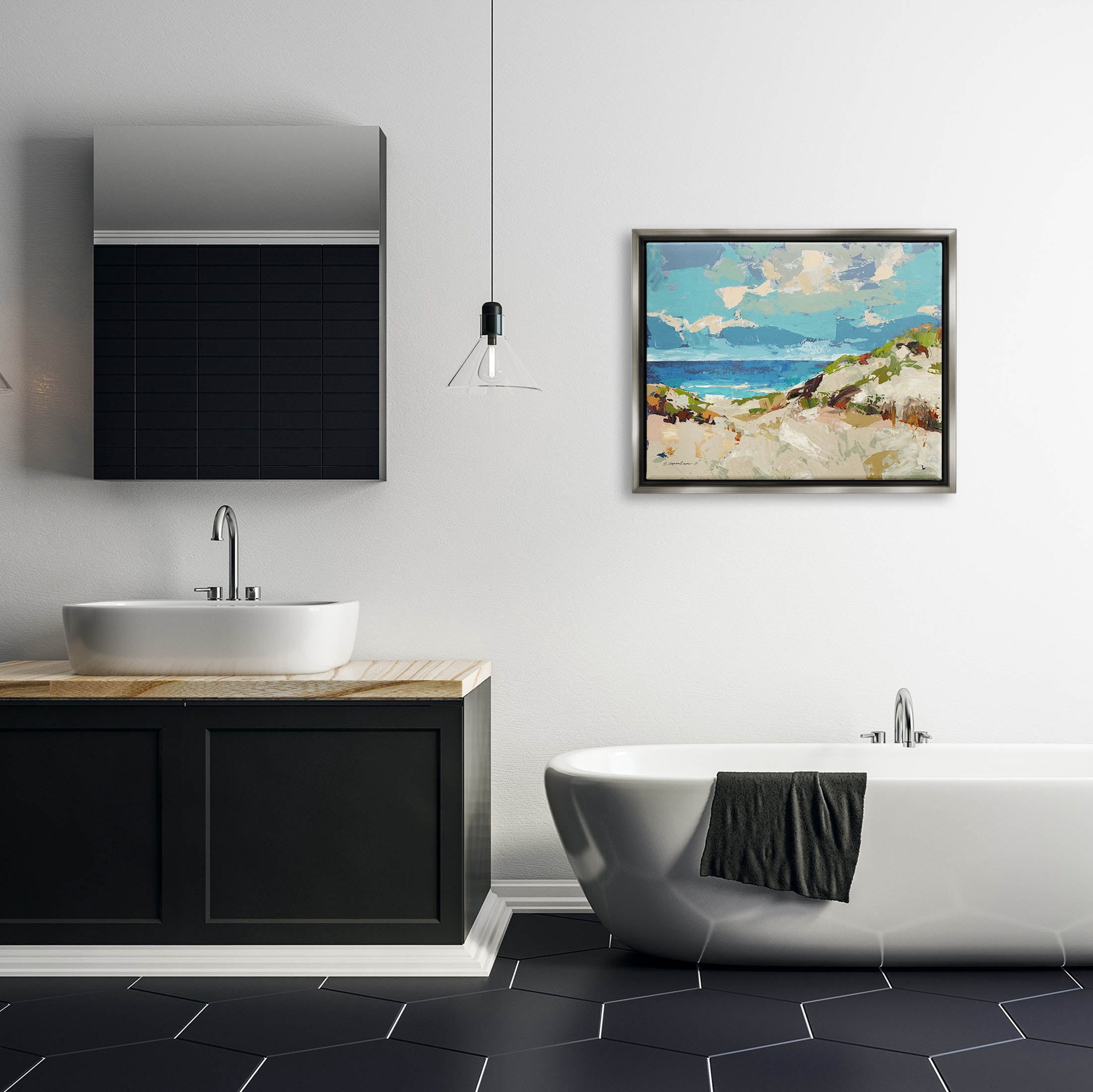 Stupell Industries Modern Beach Landscape Painting Luster Gray Floating Framed Canvas Print Wall Art, Design by Trevor Copenhaver
